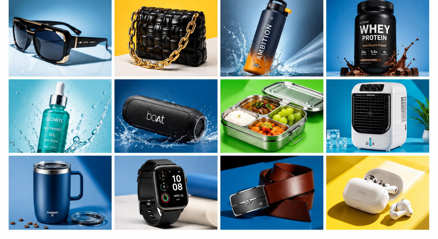 Grid of ListingShot portfolio work across fashion, personal care, accessories, and lifestyle products.