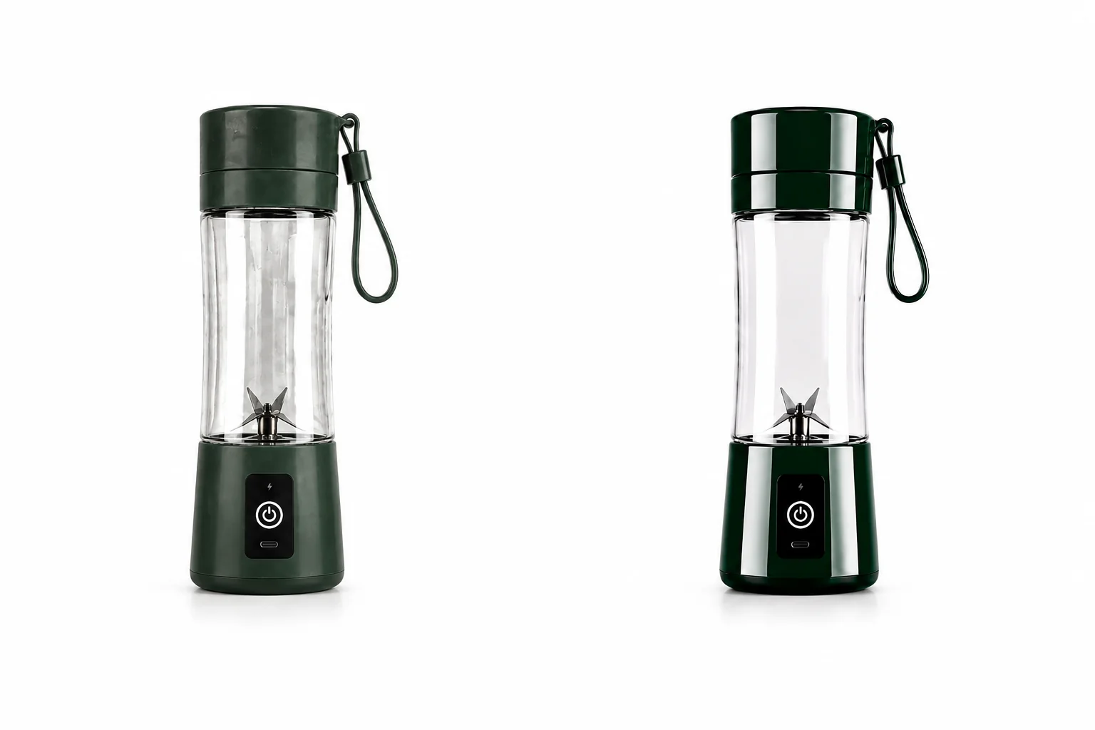 Before and after comparison of a portable blender showing typical seller photography on the left and ListingShot premium photography on the right.